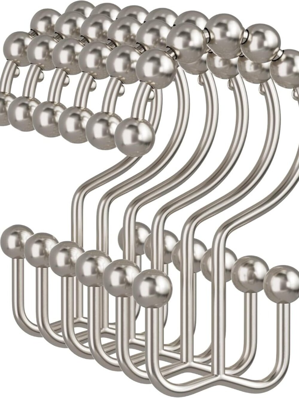 Shower Curtain Hooks, 12PCS Rust-Resistant Metal Double Shower Curtain Rings for